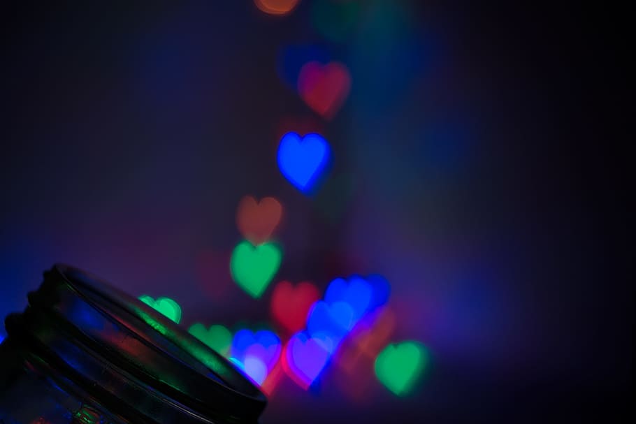 Multicolored Hearts Wallpaper, blur, bokeh, close-up, colorful, HD wallpaper