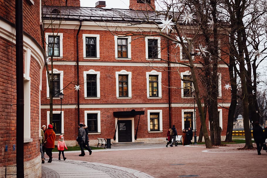 People Walking Near Building, apartment, architecture, brick HD wallpaper