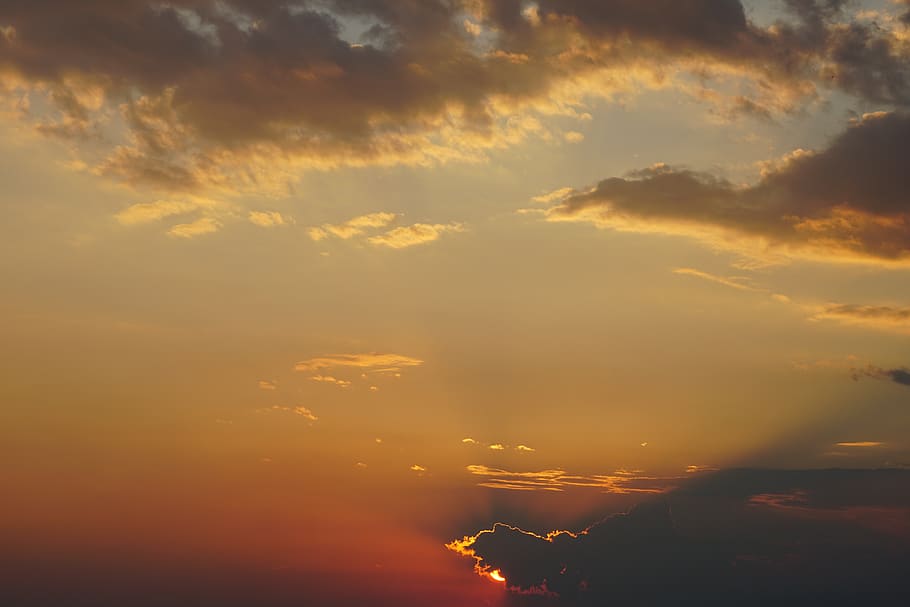 evening sky, sunset, rays, clouds, cloud - sky, beauty in nature HD wallpaper