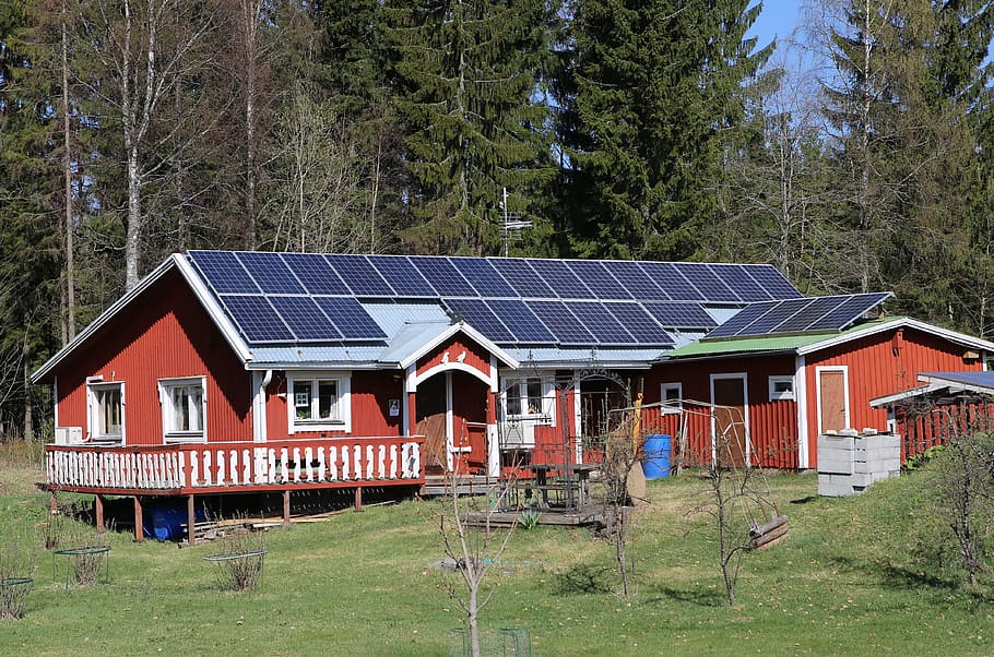 solar energy, solar electricity, solar panel, detached house, HD wallpaper