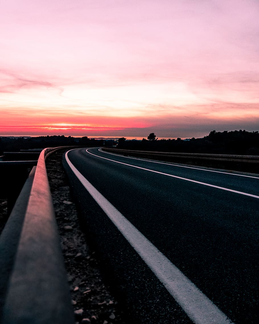 road, highway, tarmac, asphalt, croatia, pula, sky, sunset, HD wallpaper