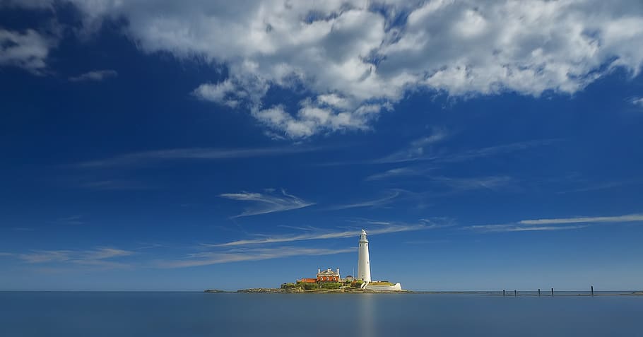 View of White Lighthouse, architecture, clouds, daylight, landscape HD wallpaper
