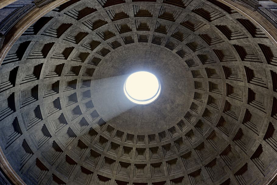 italy, pantheon, roma, roman, rome, ceiling, historical, sky, HD wallpaper