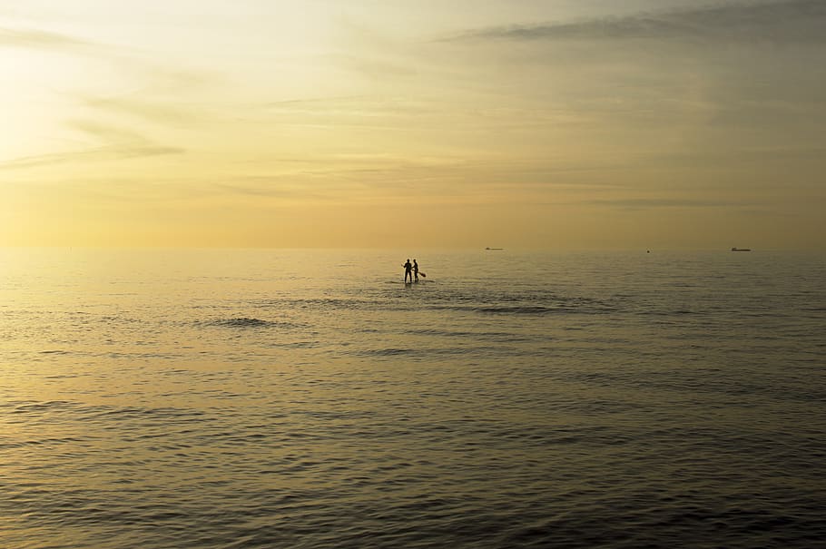 calm sea during sunset, nature, outdoors, horizon, water, sky HD wallpaper