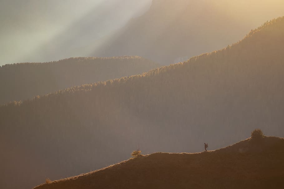 person standing on mountain view, nature, soil, outdoors, sand HD wallpaper