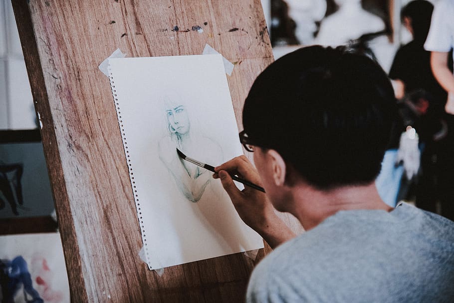 Person Making Some Human Sketch, draw, drawing, paintbrush, woman, HD wallpaper