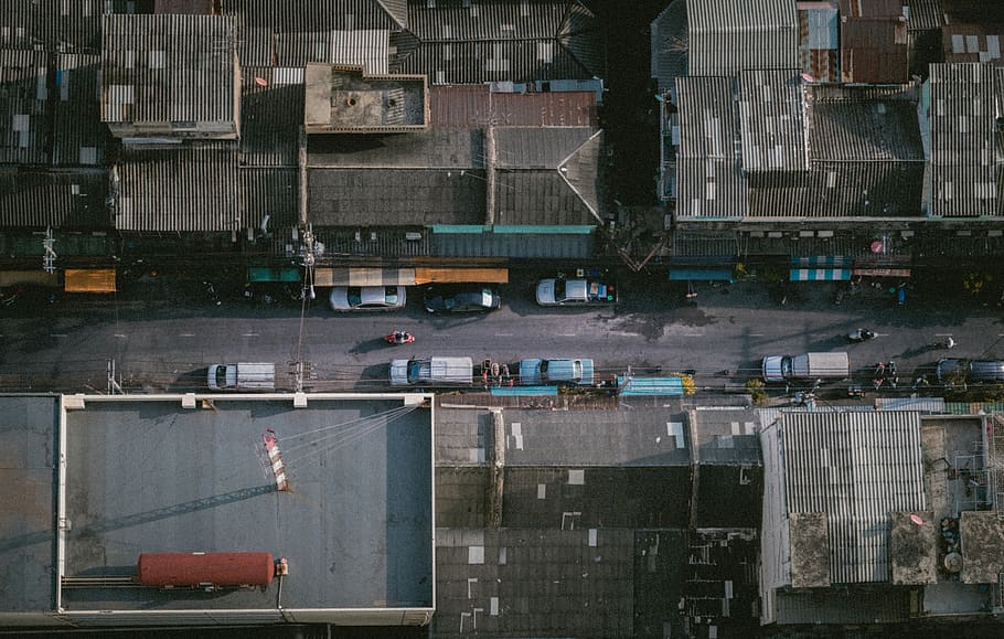 top, perspective, road, buildings, cars, vehicles, transportation HD wallpaper