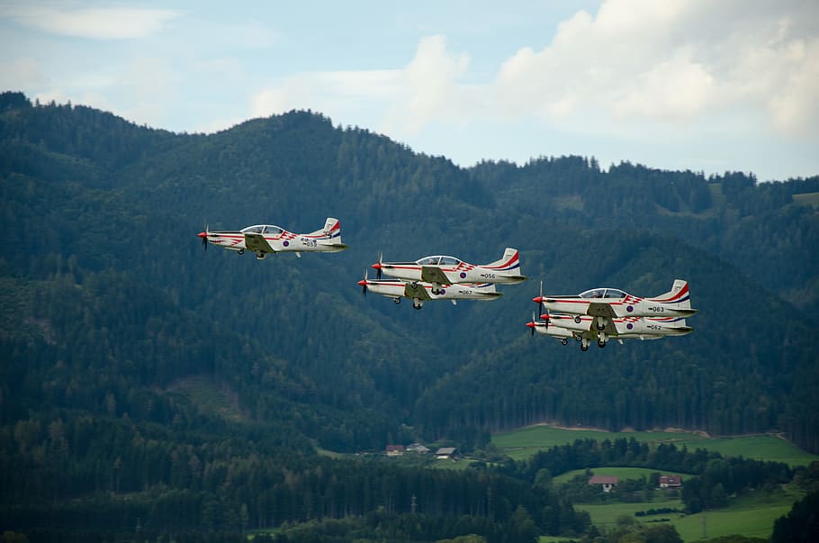 six white planes on mid air, aircraft, transportation, vehicle HD wallpaper