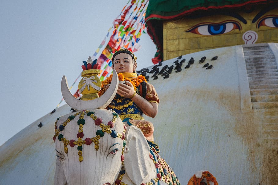 cattle statue, real people, one person, architecture, day, spirituality HD wallpaper