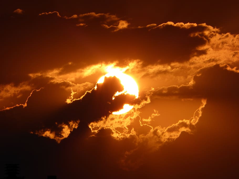sunset, evening, red, cloud, mood, sky, twilight, imposing HD wallpaper