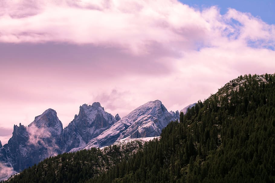 green pine trees covered mountain, sky, beauty in nature, cloud - sky HD wallpaper