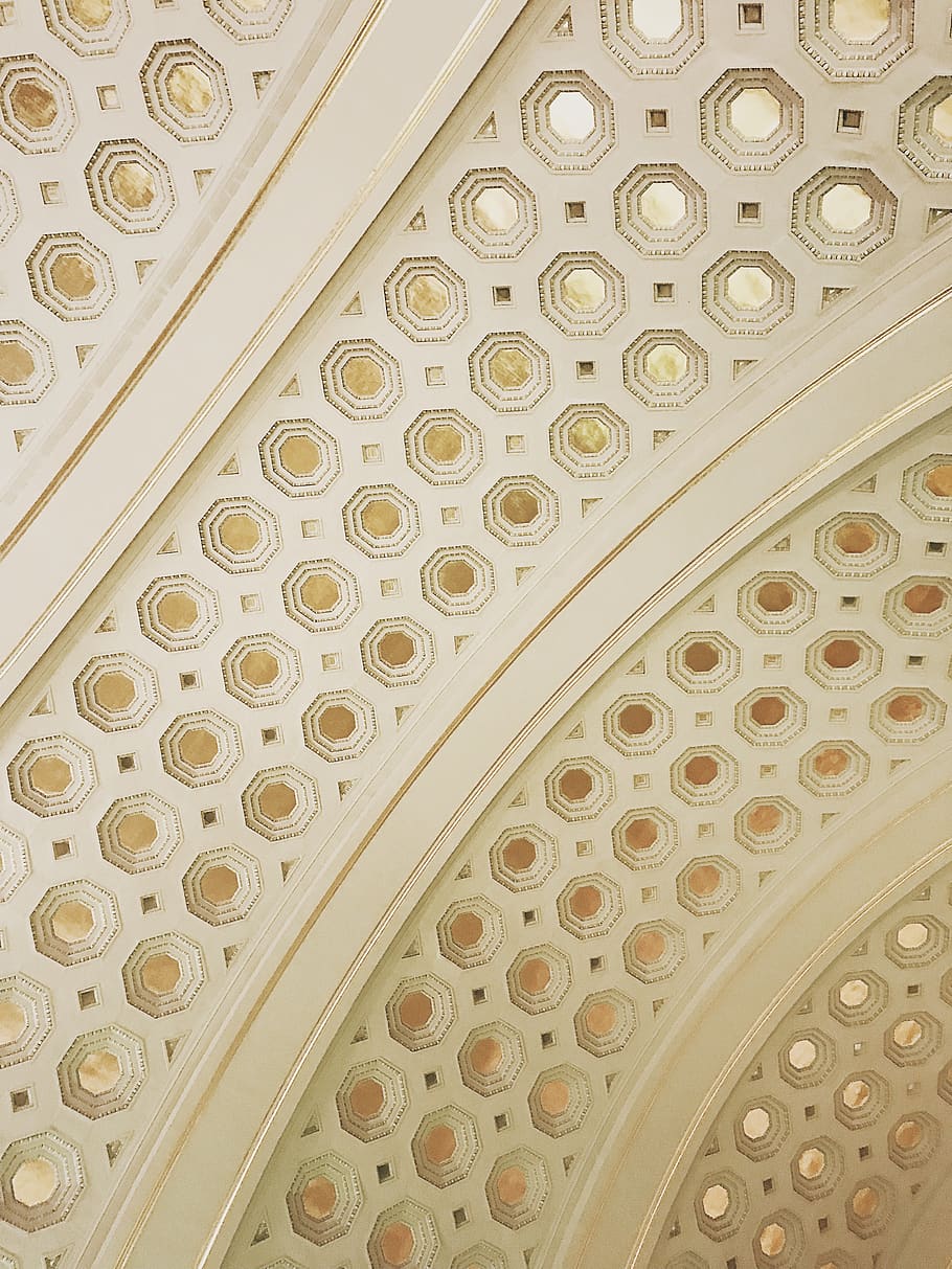 white and gold-colored ceiling, indoors, architecture, no people HD wallpaper