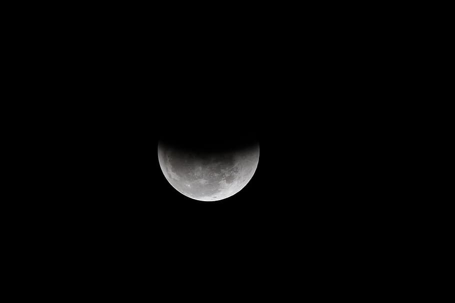 photo of moon, sky, dark, night, evening, eclipse, crescent, landscape HD wallpaper