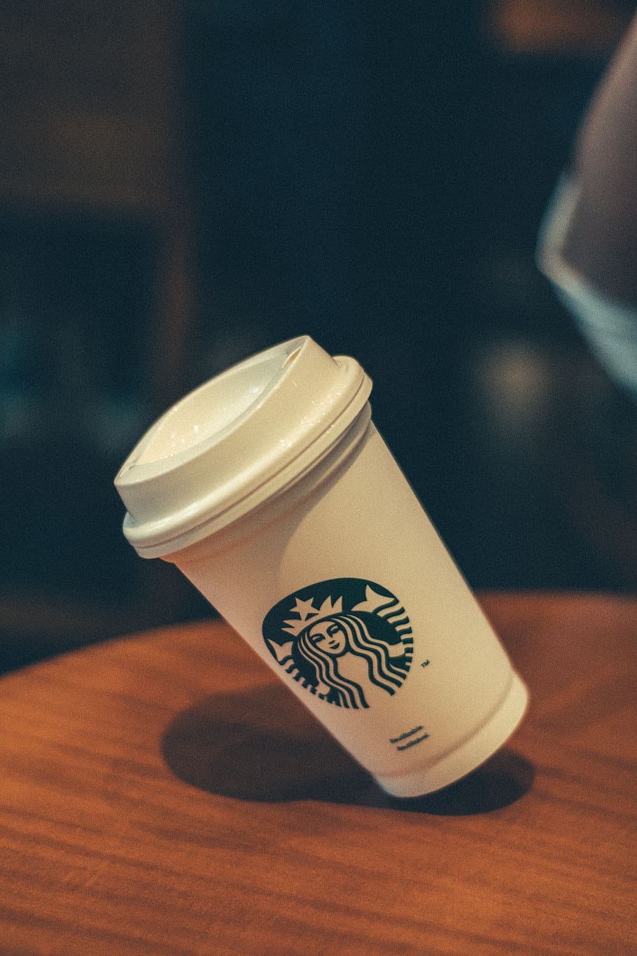 Starbucks Plastic Cup, blur, brown, close-up, coffee, coffee cup