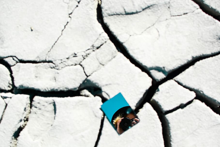 blue mirror on cracked ground, soil, romania, nature, rock, outdoors HD wallpaper