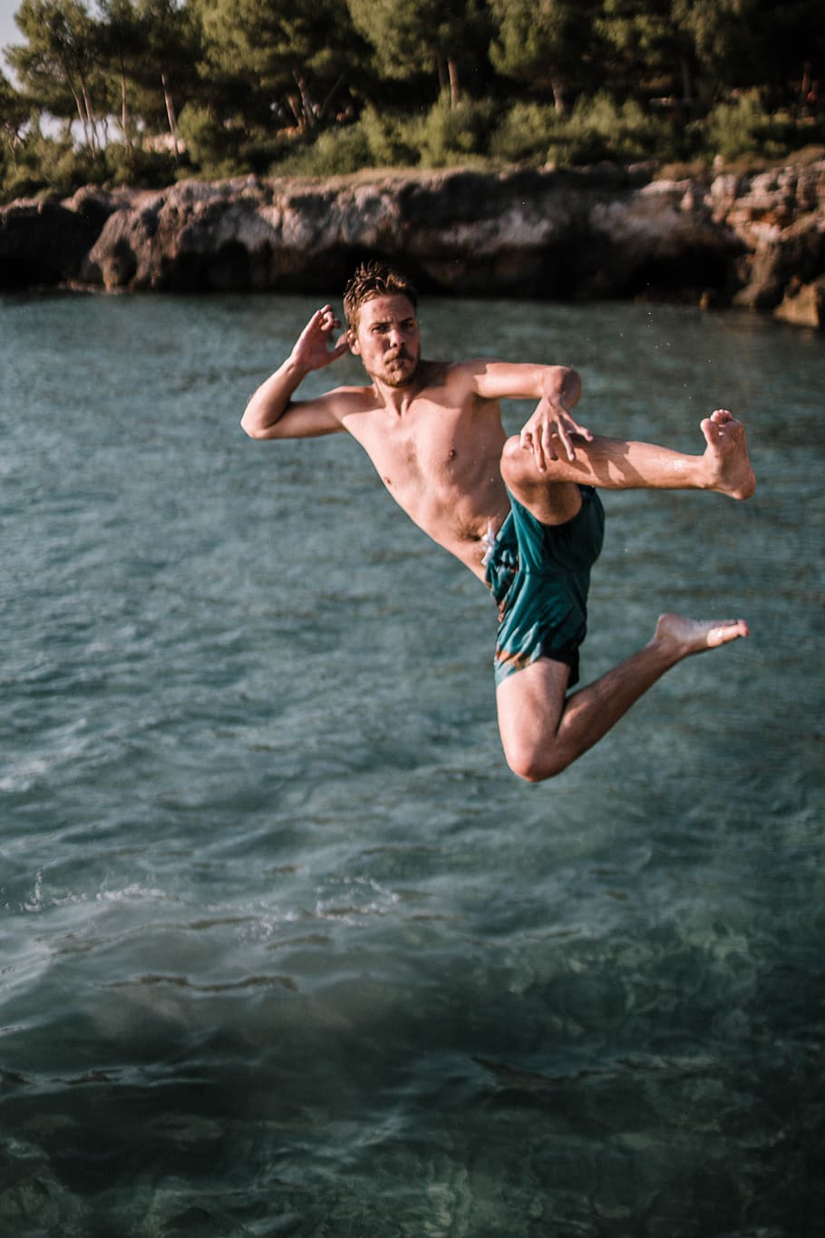 Man Jumping on Bodies of Water, action, beach, daylight, daytime HD wallpaper