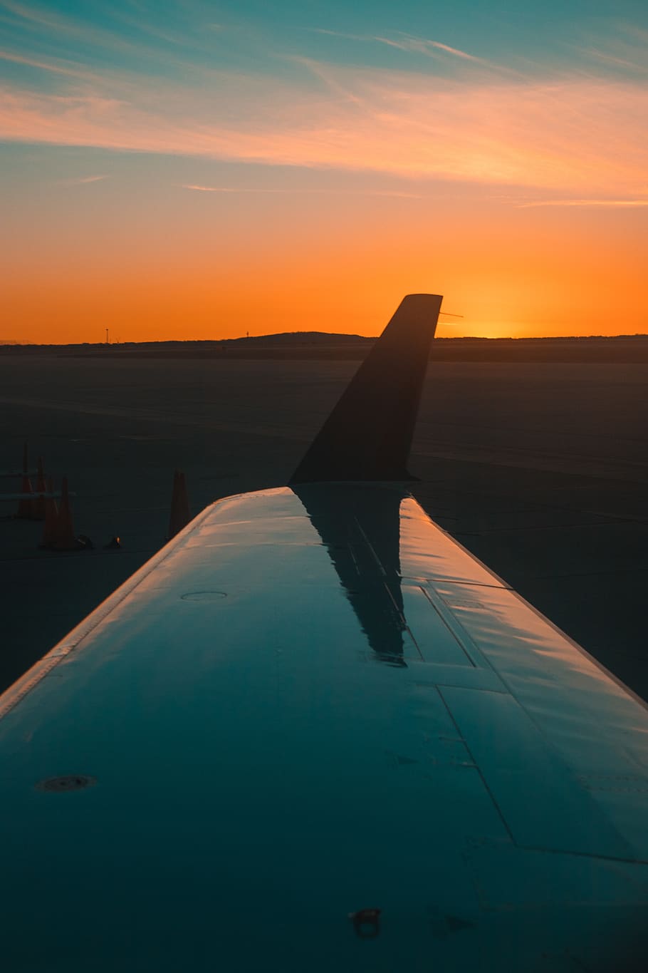 airplane, sunset, wing, sky, water, orange color, nature, no people HD wallpaper