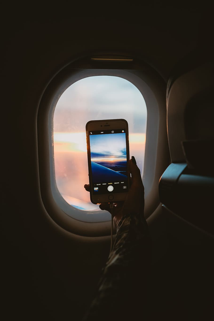 HD wallpaper: person taking picture of window plane, phone, sunset, sunrise  | Wallpaper Flare