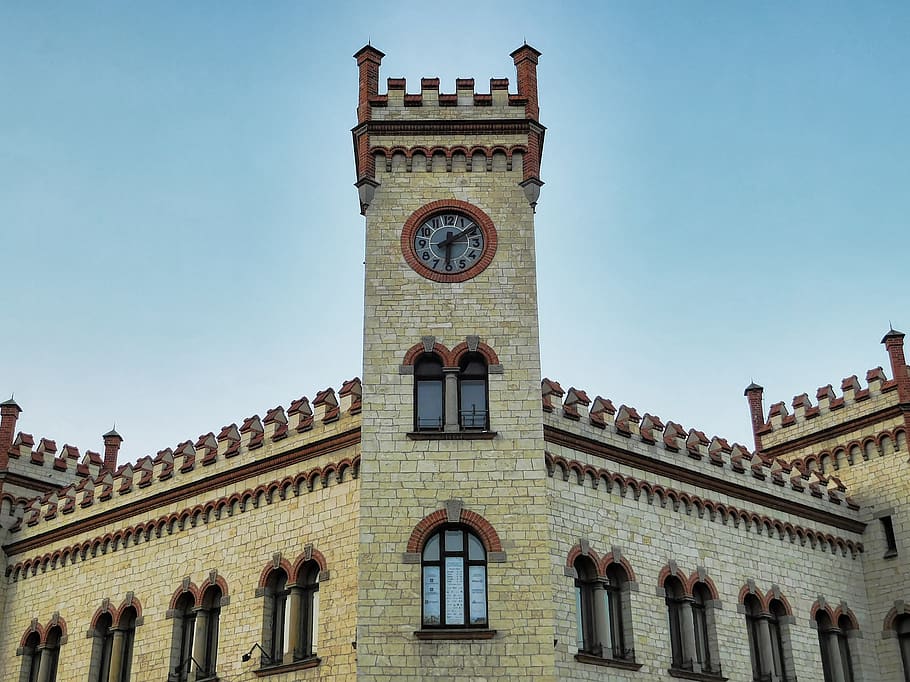 castle, tower, clock, architecture, building, old, history HD wallpaper