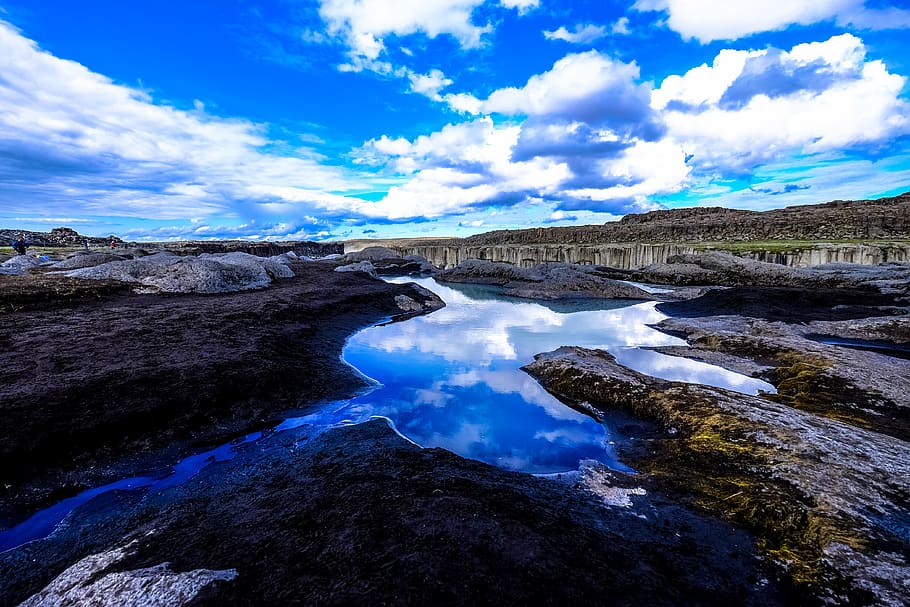 Body of Water Surrounded by Rock Formation, daylight, landscape HD wallpaper