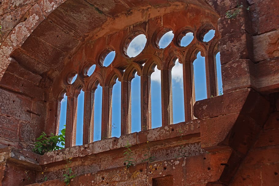 castle, ruin, window, wasenbourg, pierre, history, sandstone HD wallpaper