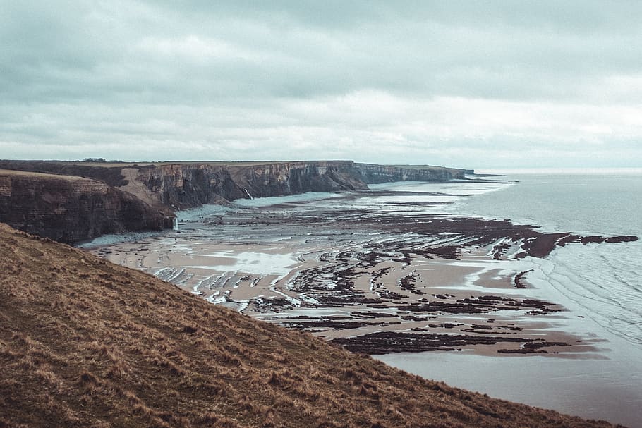 coast, beach, sea, cliffs, water, ocean, sky, cloud - sky, scenics - nature HD wallpaper