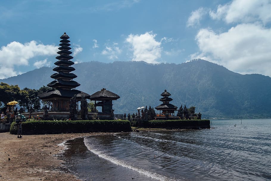 lake, bali, mountain, temple, ulundanutemple, religion, belief HD wallpaper