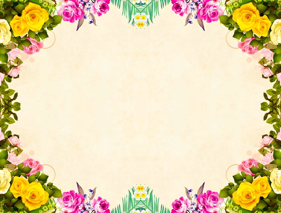 Colorful frame of multi colored flowers, frame a light background