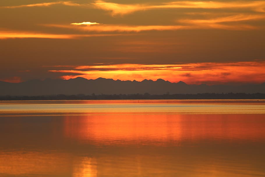 sky, color, sun, landscape, horizon, clouds, colors, water HD wallpaper