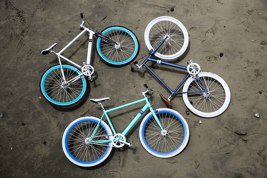 three road bikes on gray pavement, transportation, mode of transportation HD wallpaper