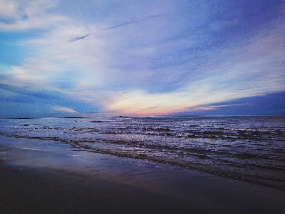 ocean, sunset, waves, water, sand, sky, nature, vscocam, naomitamar HD wallpaper
