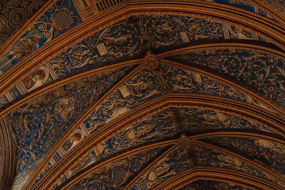 catheral, colors, pattern, ceiling, indoors, architecture, no people HD wallpaper