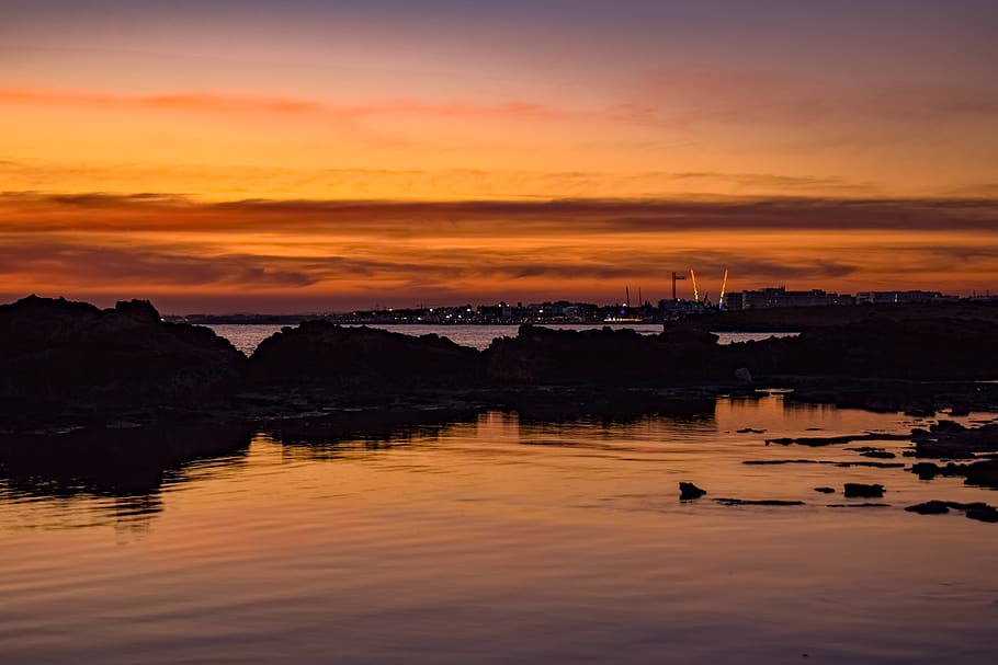 twilight, sunset, landscape, nature, evening, dusk, sea, rocky coast HD wallpaper