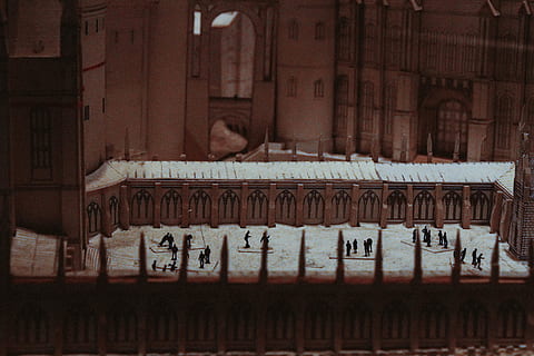hogwarts, model, paper, yard, courtyard, harry potter, text HD wallpaper