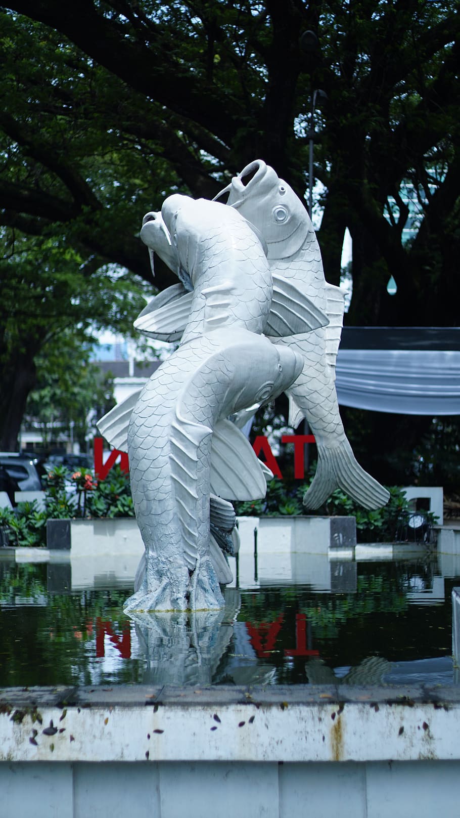 monument, fish, bandung, architecture, statue, city, water
