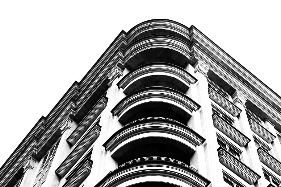 exterior, building, architecture, view, black, white, city, HD wallpaper