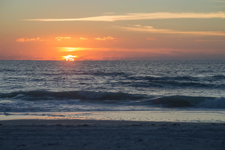 sunset, gulf of mexico, florida, anna maria island, seashore, HD wallpaper