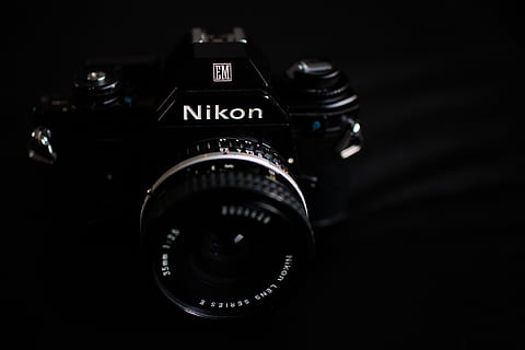 black Nikon camera on black textile, electronics, digital camera HD wallpaper
