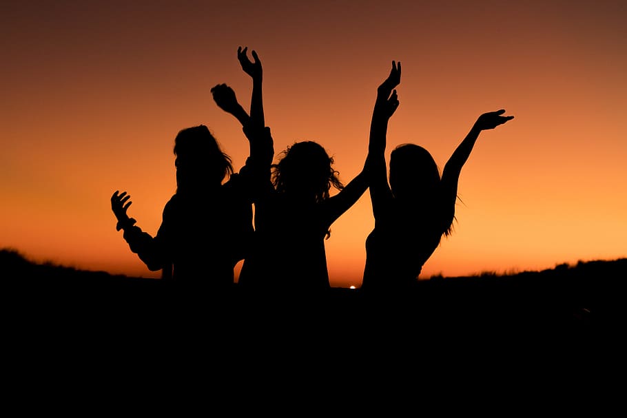 Hd Wallpaper Silhouette Of Three Woman With Hands On The Air While