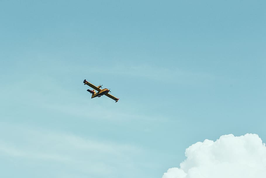 plane, airplane, minimal, clouds, sky, yellow, flying, cloud - sky HD wallpaper