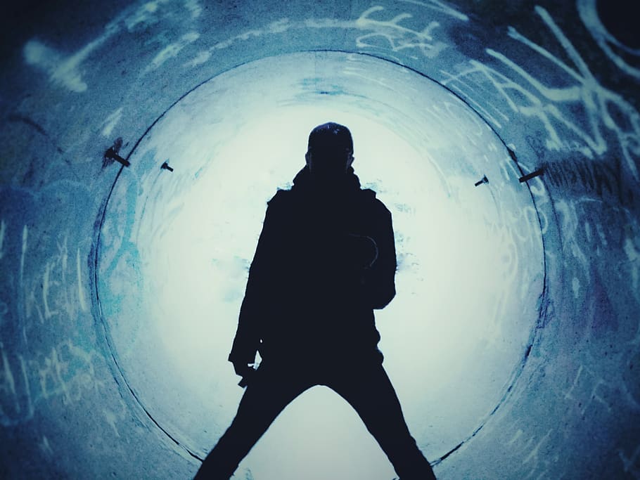 cndrm, pipe, tunnel, silhouette, real people, men, leisure activity HD wallpaper