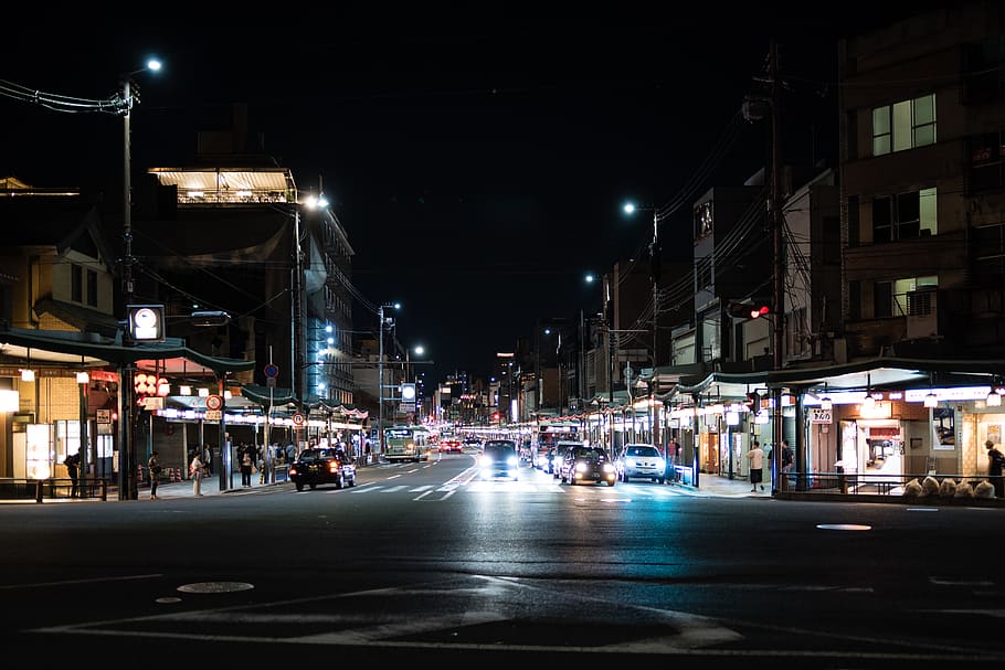 kyoto, japan, city, night, architecture, illuminated, transportation HD wallpaper