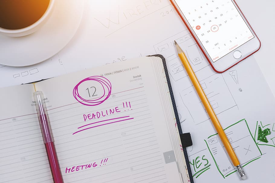 Diary with notes. Deadline!, table, pen, no people, indoors, pencil HD wallpaper