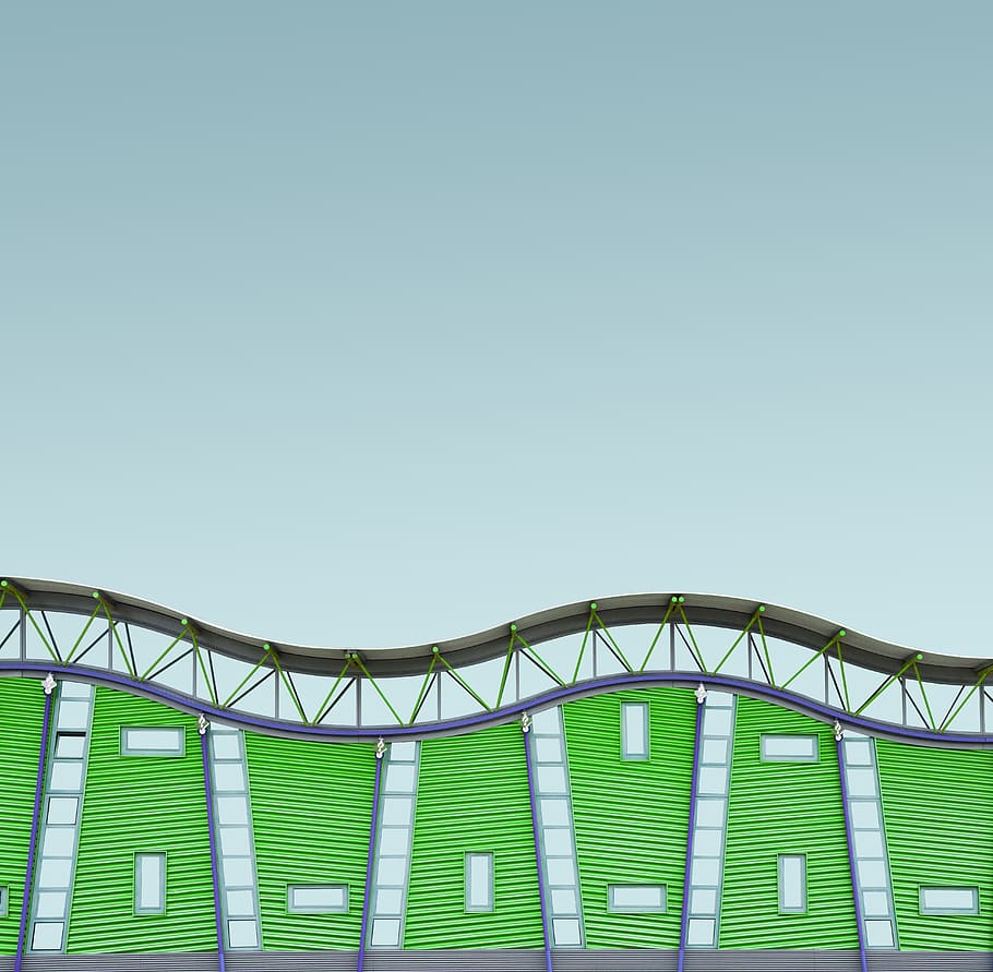 bridge, building, sky, green, structure, minimal, window, modern design HD wallpaper