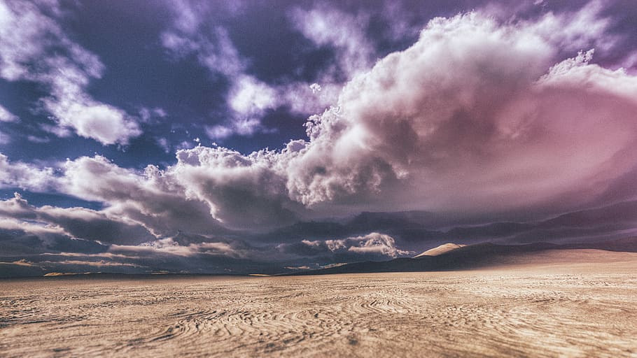 empty desert under gray couldy sky, cloud - sky, environment HD wallpaper