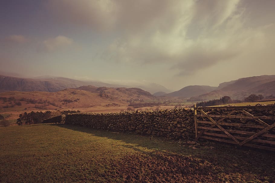 Wooden Fence in a Farm, clouds, dawn, daylight, evening, fog HD wallpaper
