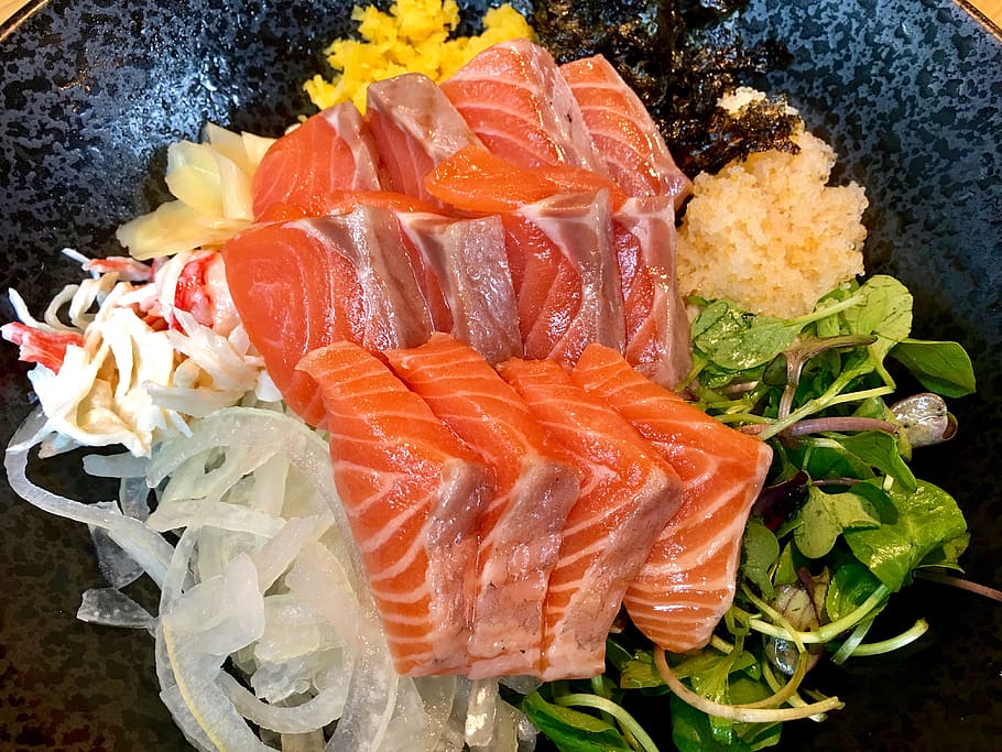 food, 음식, salmon, 연어, vivid, orange, color, food and drink, HD wallpaper