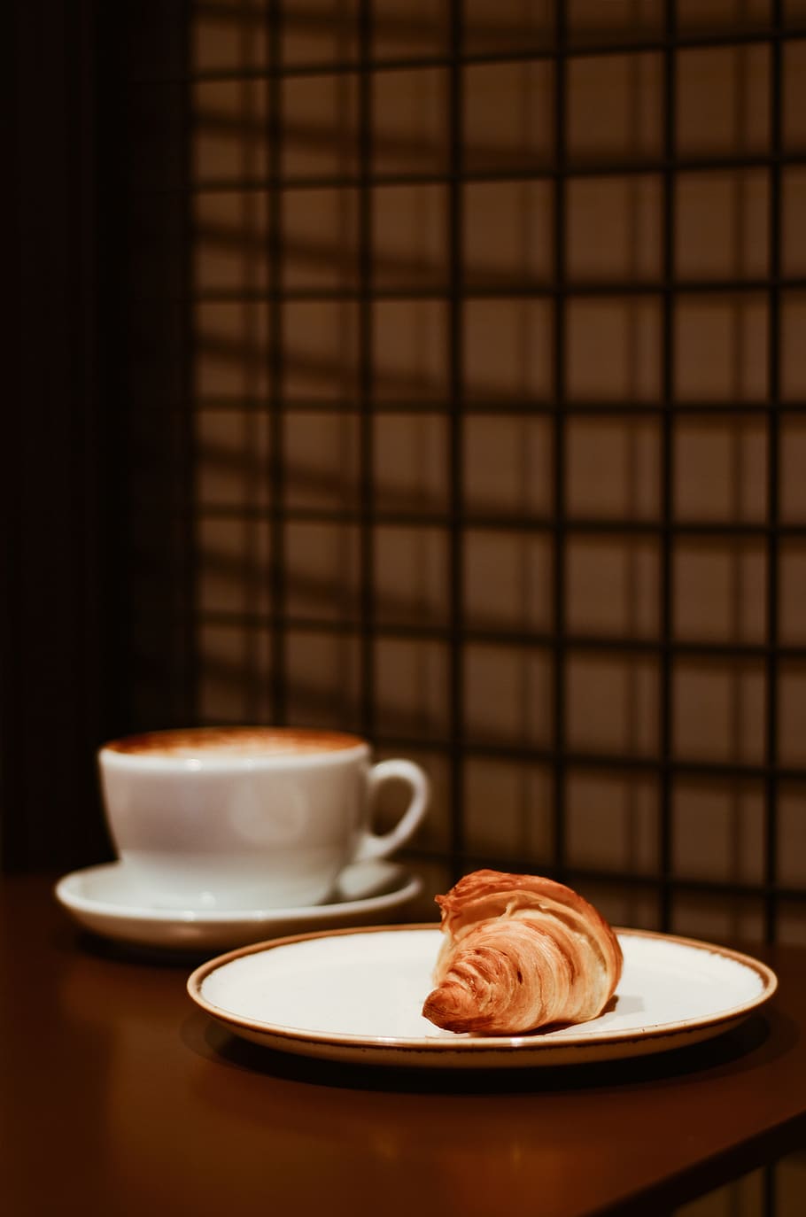 Plated Bread on Brown Wooden Table, breakfast, caffeine, cappuccino HD wallpaper