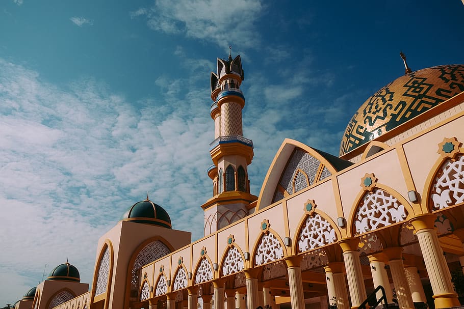 mosque, architecture, indonesia, building, sky, built structure HD wallpaper