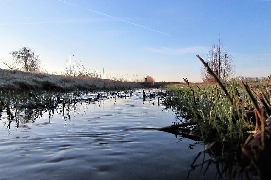 ditch, flow, landscape, water, reflection, nature, heaven, quiet HD wallpaper